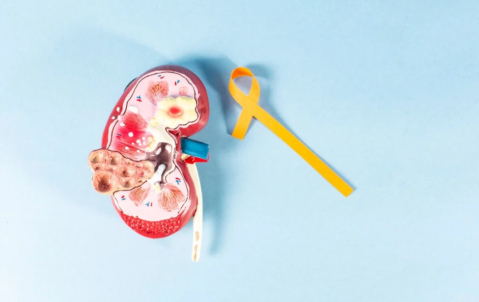 Figura de riñón con listón amarillo