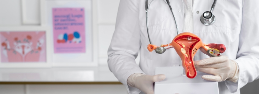 Doctor con maqueta de útero